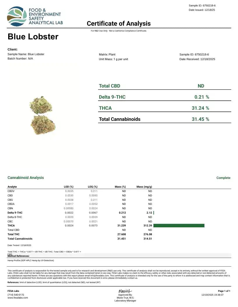 Blue Lobster Exotic Indoor THCA Flower Indica - CaliGreenGold