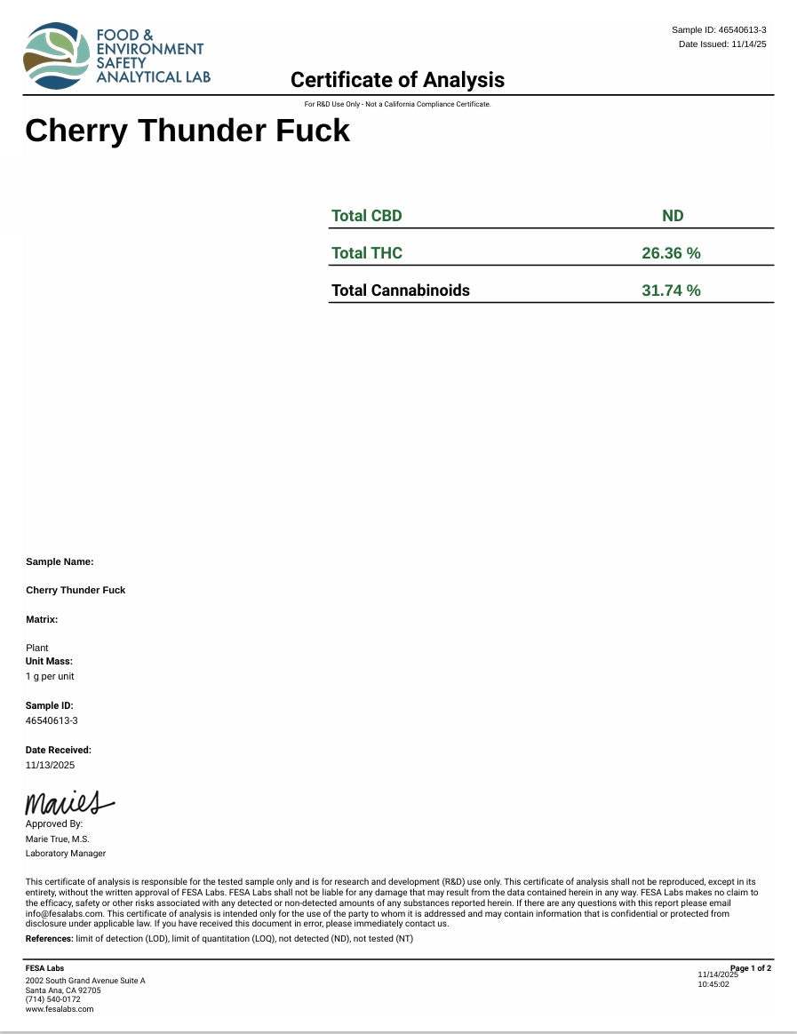 Cherry Thunder Fuck Exotic Indoor THCA Flower Indica - CaliGreenGold