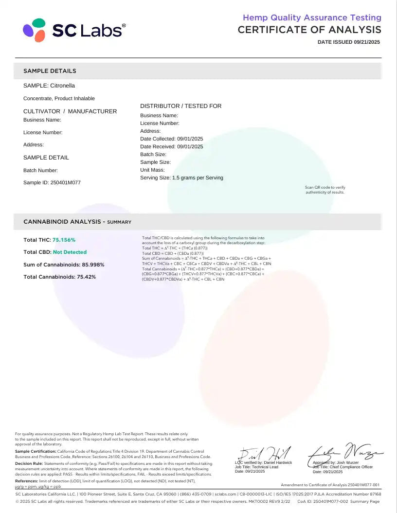Citronella - LIVE ROSIN - Sativa Exotic 90u T1 - CaliGreenGold