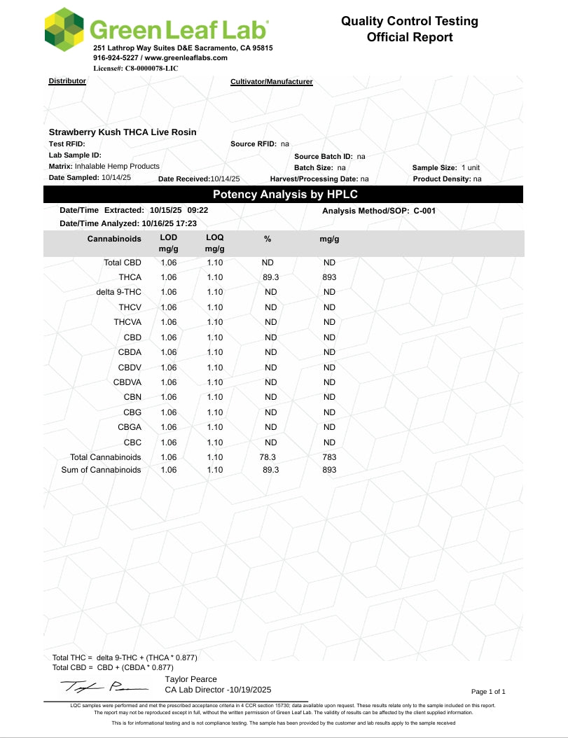 Strawberry Kush - LIVE ROSIN - 2g Hybrid Premium T3