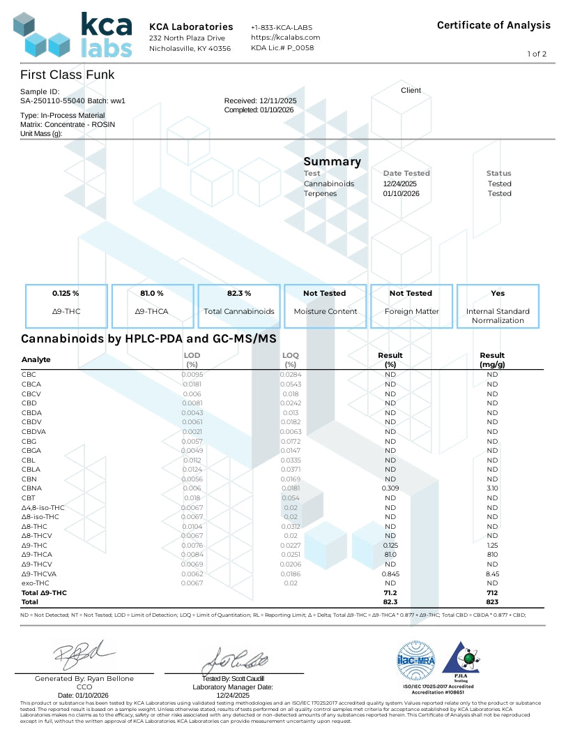 First Class Funk - LIVE ROSIN - Indica 2g Top Shelf T2