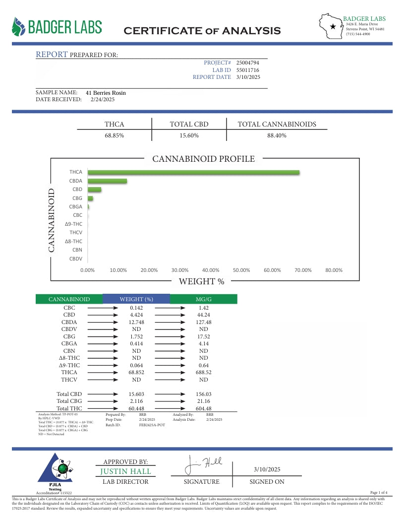 HASH ROSIN - 41 Berries Indica 2g Premium T3