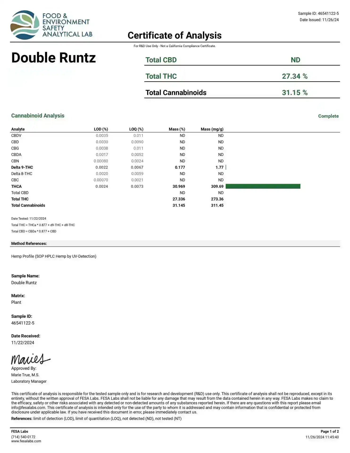 Bulk Exotic Double Runtz Hybrid, HYBRID, CaliGreenGold