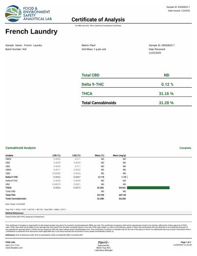 French Laundry Exotic Indoor THCA Flower Hybrid - CaliGreenGold