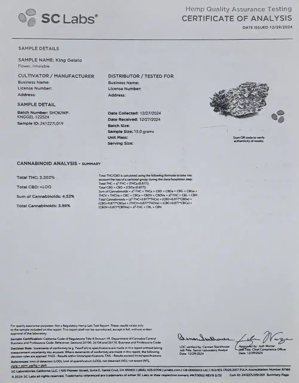 King Gelato Exotic Indoor THCA Flower Indica - CaliGreenGold