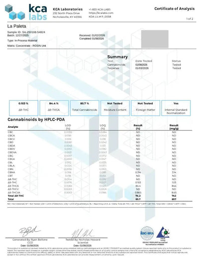 La Paleta - LIVE ROSIN - Indica Exotic 90u T1 - CaliGreenGold