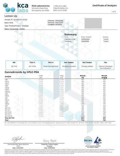 Lemon Up - LIVE ROSIN - Indica Exotic 90u T1 - CaliGreenGold