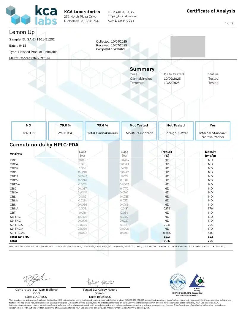 Lemon Up - LIVE ROSIN - Indica Exotic 90u T1 - CaliGreenGold