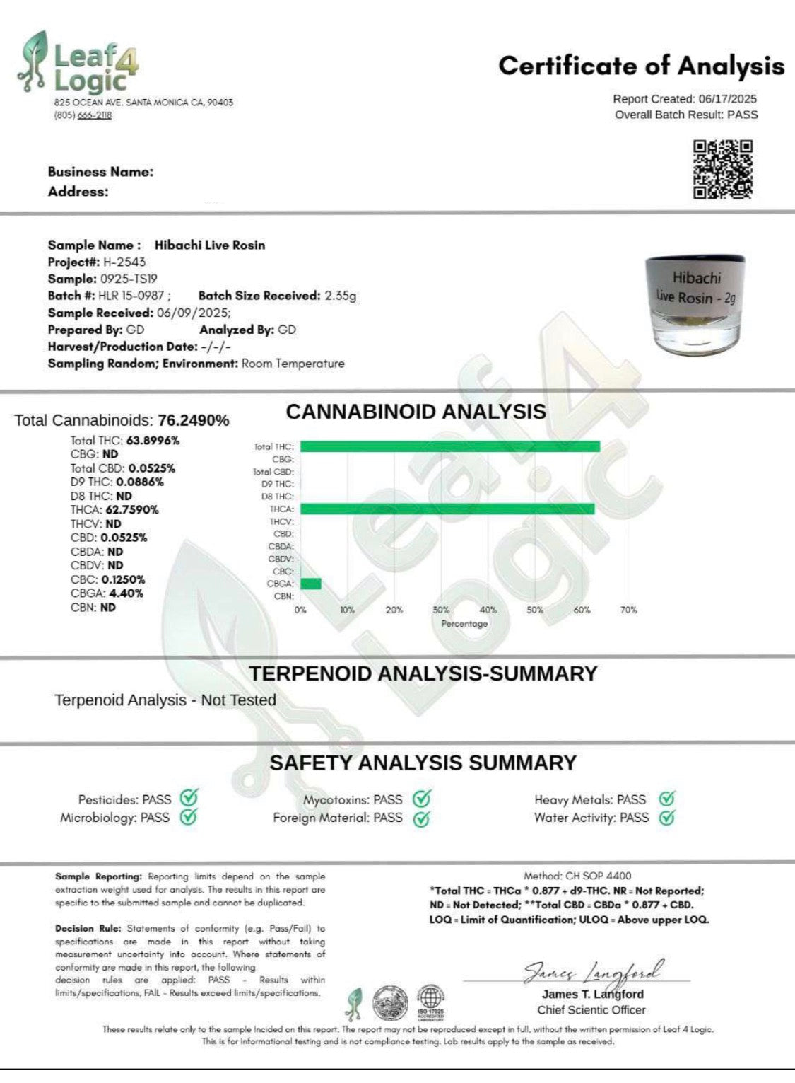 LIVE ROSIN - Hibachi Indica 2g Top Shelf T2 - CaliGreenGold